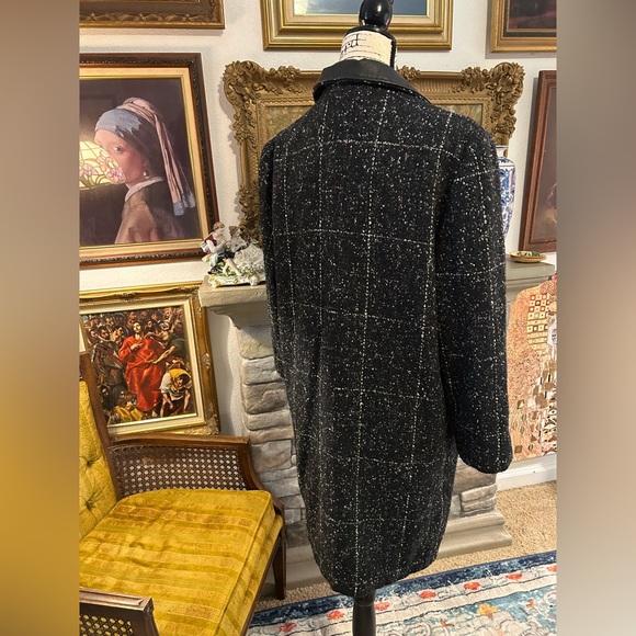 Vtg Coat Leather Lapel Havoc Black Tweed Coat Women’s 10 - Picture 8 of 9